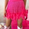 La Ros Fuchsia Feather And Fringe Skirt New