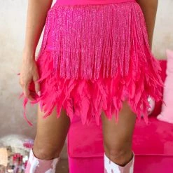 La Ros Fuchsia Feather And Fringe Skirt New
