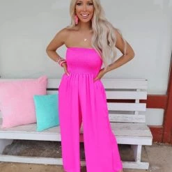 Bucket List Neon Fuchsia Wide Leg Jumpsuit New