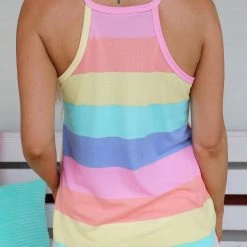 The Lace Cactus Over The Rainbow Pastel Striped Tank Top