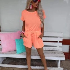 Cherish New Andrea Neon Orange Romper