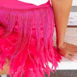La Ros Fuchsia Feather And Fringe Skirt New