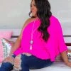 Oddi Belle Fuchsia One Shoulder Flowy Top {PLUS} New