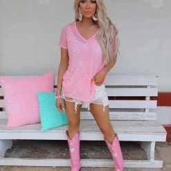 Bibi New Pink Sheer Leopard V-Neck Tee