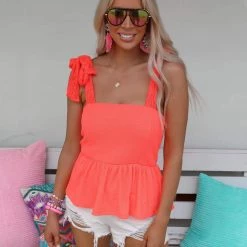 Bibi New Neon Orange Waffle Knit Tank Top