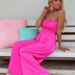 Bucket List Neon Fuchsia Wide Leg Jumpsuit New