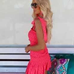 L.I.A. New Fuchsia Floral Smocked Mini Dress