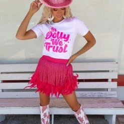 La Ros Fuchsia Feather And Fringe Skirt New