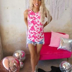 BOM BOM Fuchsia Cow Print Tank Top