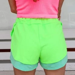 Bi Bi Neon Green Colorblock Shorts New