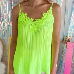 Bibi Neon Green Pleated Chiffon Tank