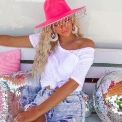 Blue B New Hot Pink Rhinestone Fringe Cowboy Hat
