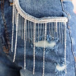 Risen Dezzi Dark Wash Rhinestone Shorts New