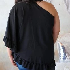 Oddi New *Plus* Black One Shoulder Top