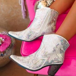 Helen's Hearts New White Sequin Booties
