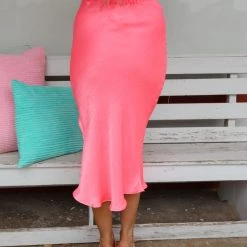 Bucket List New Julianne Neon Pink Midi Skirt