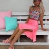 Bucket List New Julianne Neon Pink Midi Skirt