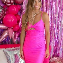 Cloud Ten New Delaney Hot Pink Twist Front Slinky Dress