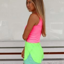 Bi Bi Neon Green Colorblock Shorts New