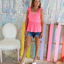 Bi Bi Naomi Neon Pink Peplum Tank