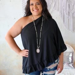 Oddi New *Plus* Black One Shoulder Top