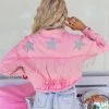 Blue B New Gretchen Pink And Silver Star Detail Denim Jacket