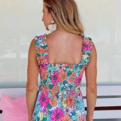 Bibi New Fizzy Floral Smocked Peplum Top