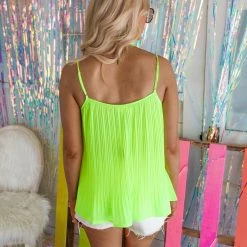Bibi Neon Green Pleated Chiffon Tank