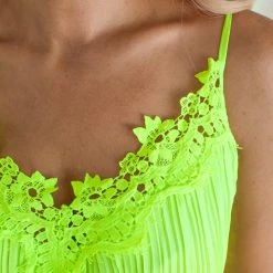 Bibi Neon Green Pleated Chiffon Tank