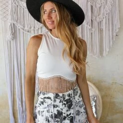 Mundefeis Waverly White Rhinestone Cropped Tank New