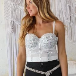 Kiwi Sylvia Silver Rhinestone Bustier Top