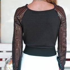 Blue Buttercup New Brenna Black Sequin Bodysuit