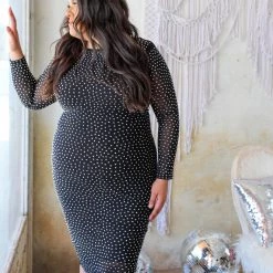 Symphony *PLUS* Black Silver Rhinestone Midi Dress