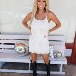 Main Strip Oaklee Off White Tier Studded Dress New