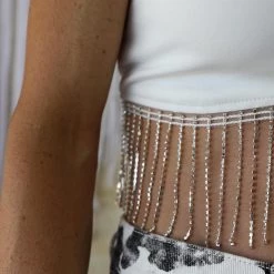 Mundefeis Waverly White Rhinestone Cropped Tank New