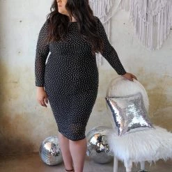 Symphony *PLUS* Black Silver Rhinestone Midi Dress