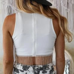 Mundefeis Waverly White Rhinestone Cropped Tank New