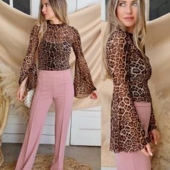 Love Song Bianca Brown Leopard Semi-Sheer Top