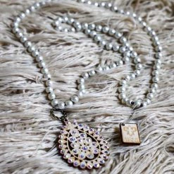 The Lace Cactus White Pink Panache Wooden Carved Necklace