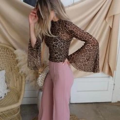 Love Song Bianca Brown Leopard Semi-Sheer Top