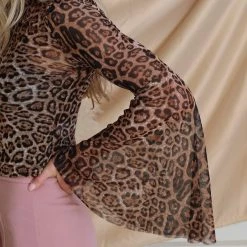 Love Song Bianca Brown Leopard Semi-Sheer Top