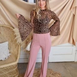 Love Song Bianca Brown Leopard Semi-Sheer Top