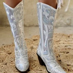 Helen's Hearts White Bridal Sequin Boots
