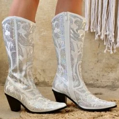 Helen's Hearts White Bridal Sequin Boots