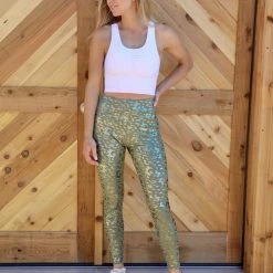 Mono B Olive Leopard Metallic Leggings Apparel