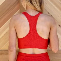 Love Sense Red Ruched + Textured Active Wear Set