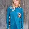 The Lace Cactus Apparel 15 - Teal + Side Leopard Long Sleeve Top