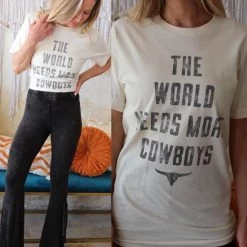 LaLa Factory Apparel Soft Cream " The World Needs More Cowboys" Graphic Tee