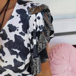 Blue Buttercup Cessie Cow Print Top