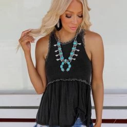 POL Bella Black Knit Babydoll Tank New